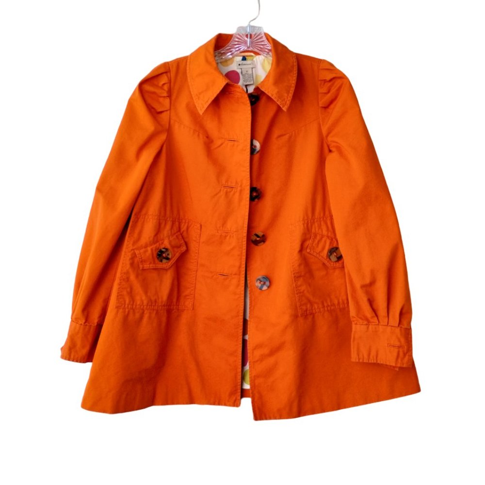 Anthropologie Elevenses Orange Spring Button Up Pea coat- trench style Jacket 2 - Picture 14 of 14